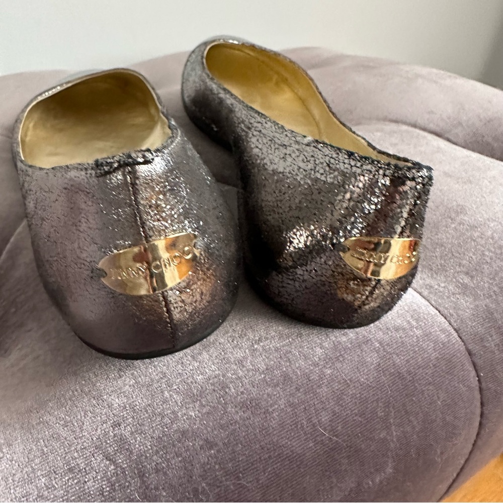 Jimmy Choo London Metallic Leather Ballet Flats sz 37 6.5 - Picture 4 of 7